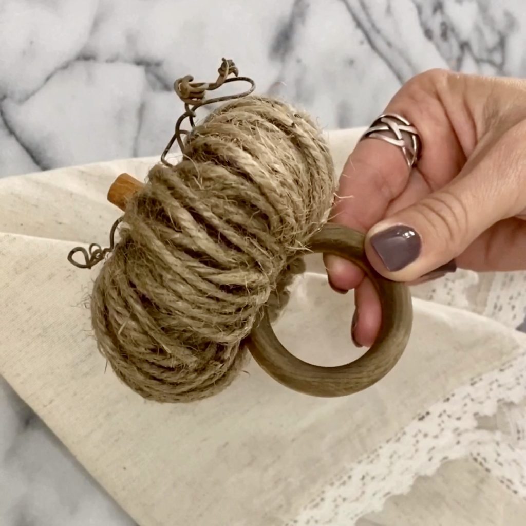 Finished twine pumpkin ring.