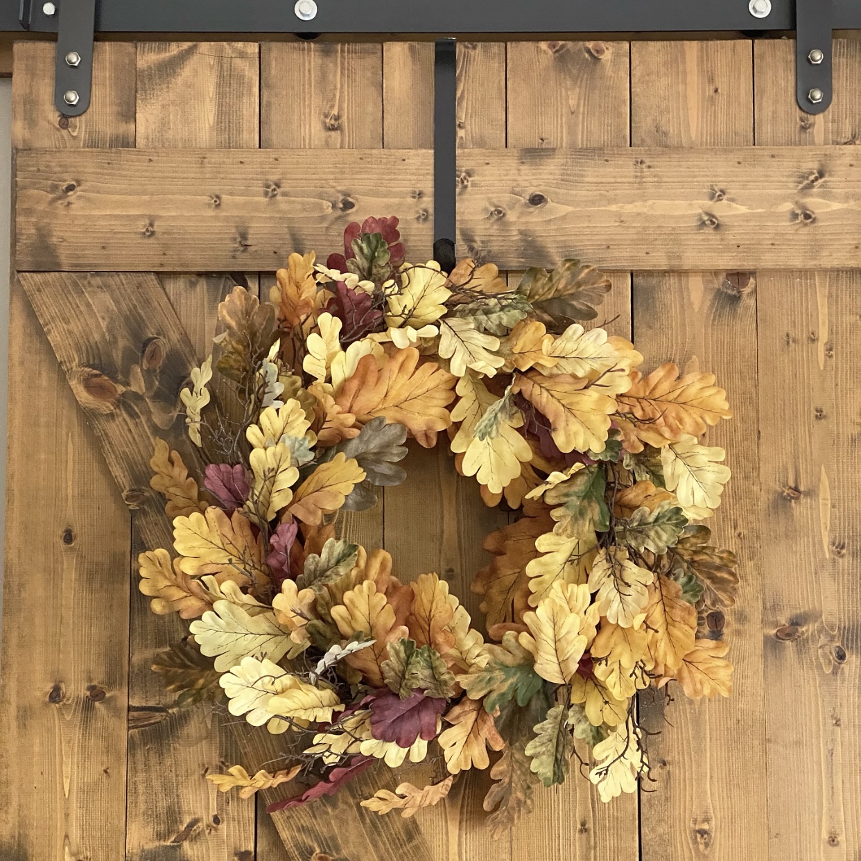 Fall wreath on the barn door.