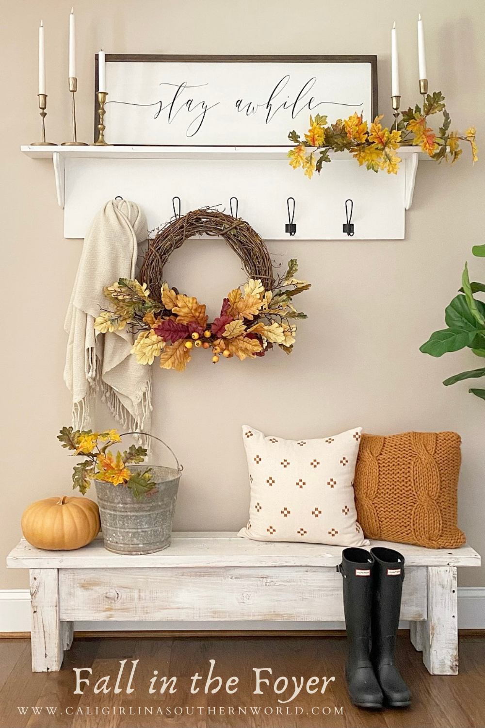 Pinterest Pin for Decorating the Foyer in Fall.