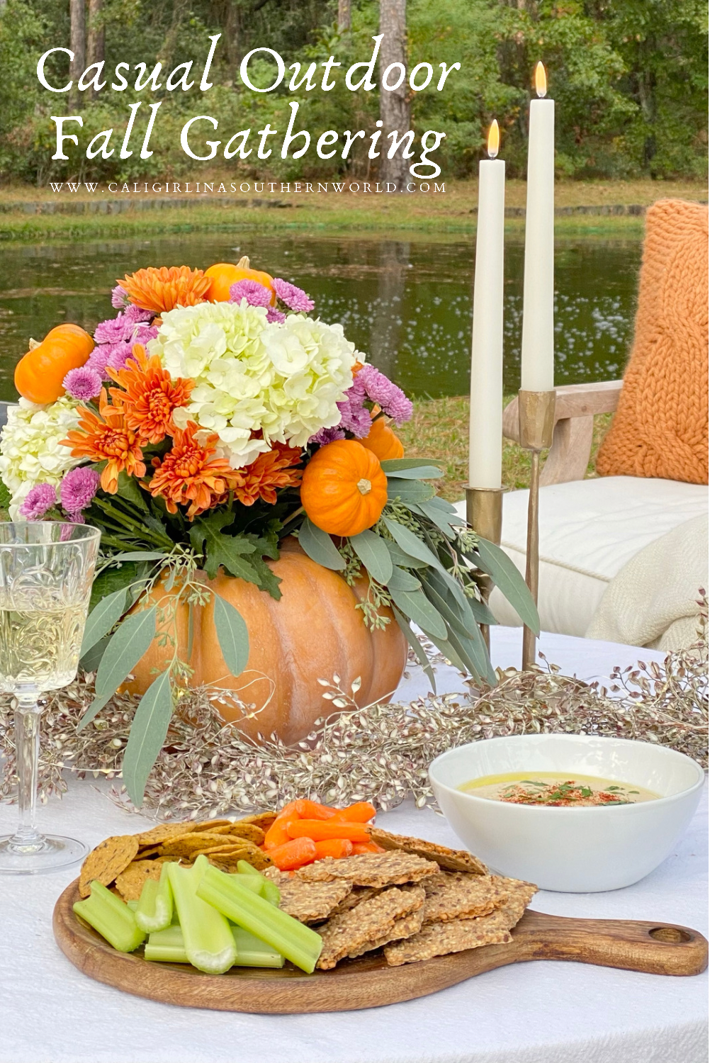 Pinterest Pin for a casual outdoor fall gathering.
