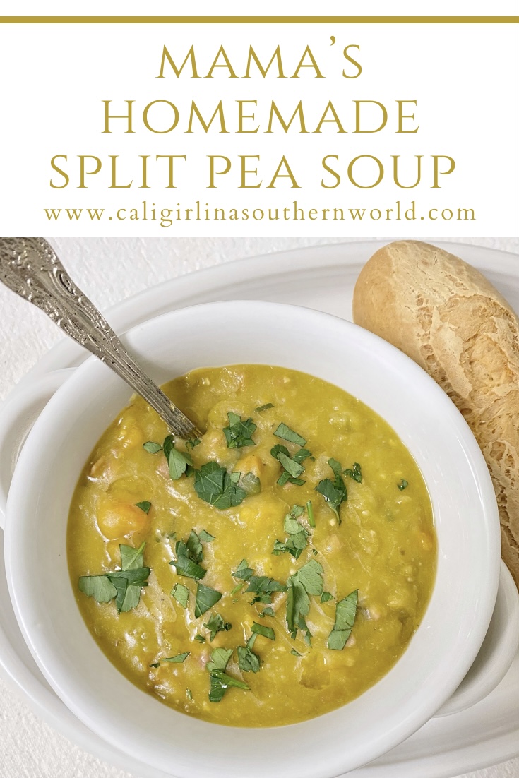 Pinterest Pin for mama's homemade split pea soup.