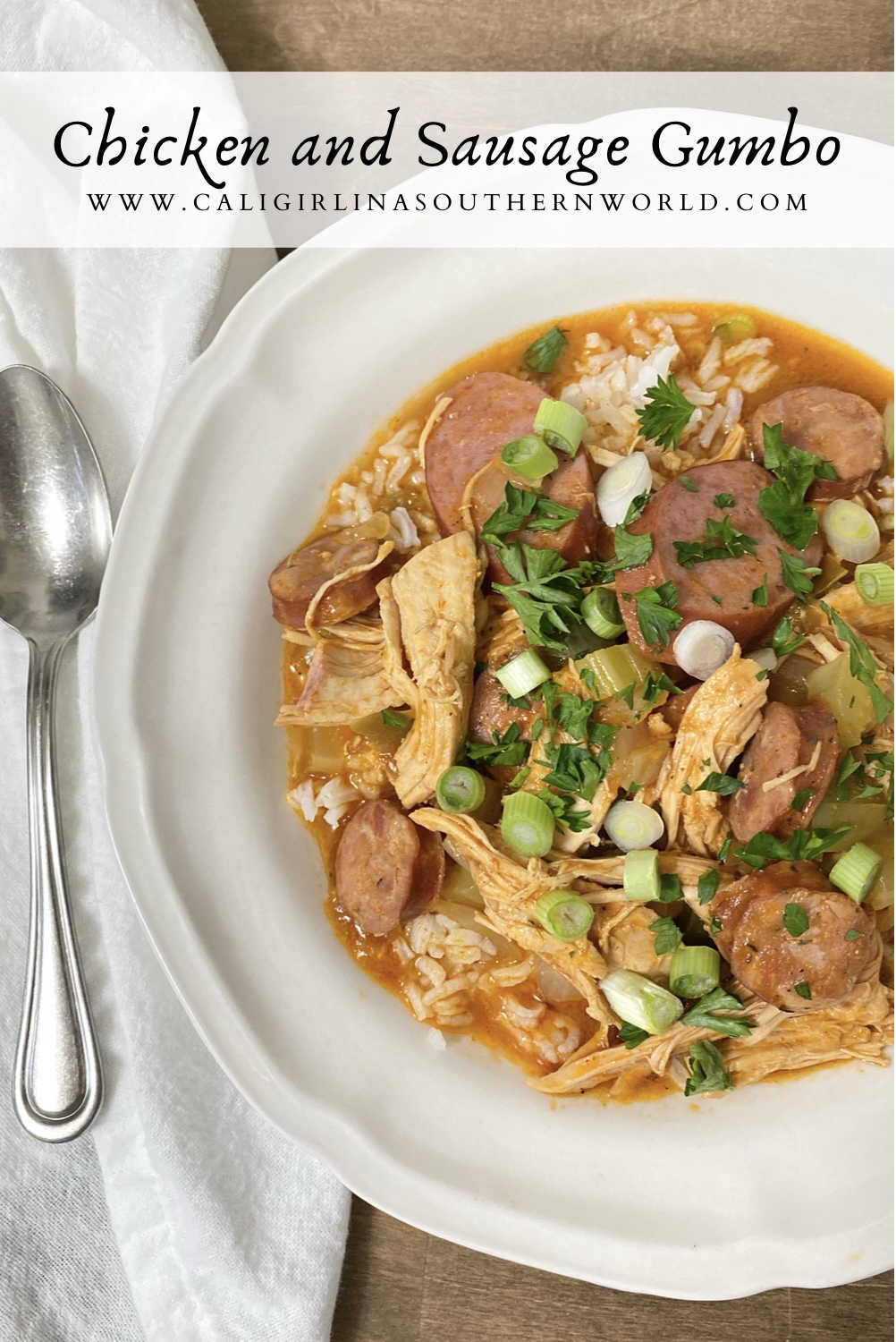 Pinterest Pin for Chicken and Sausage Gumbo