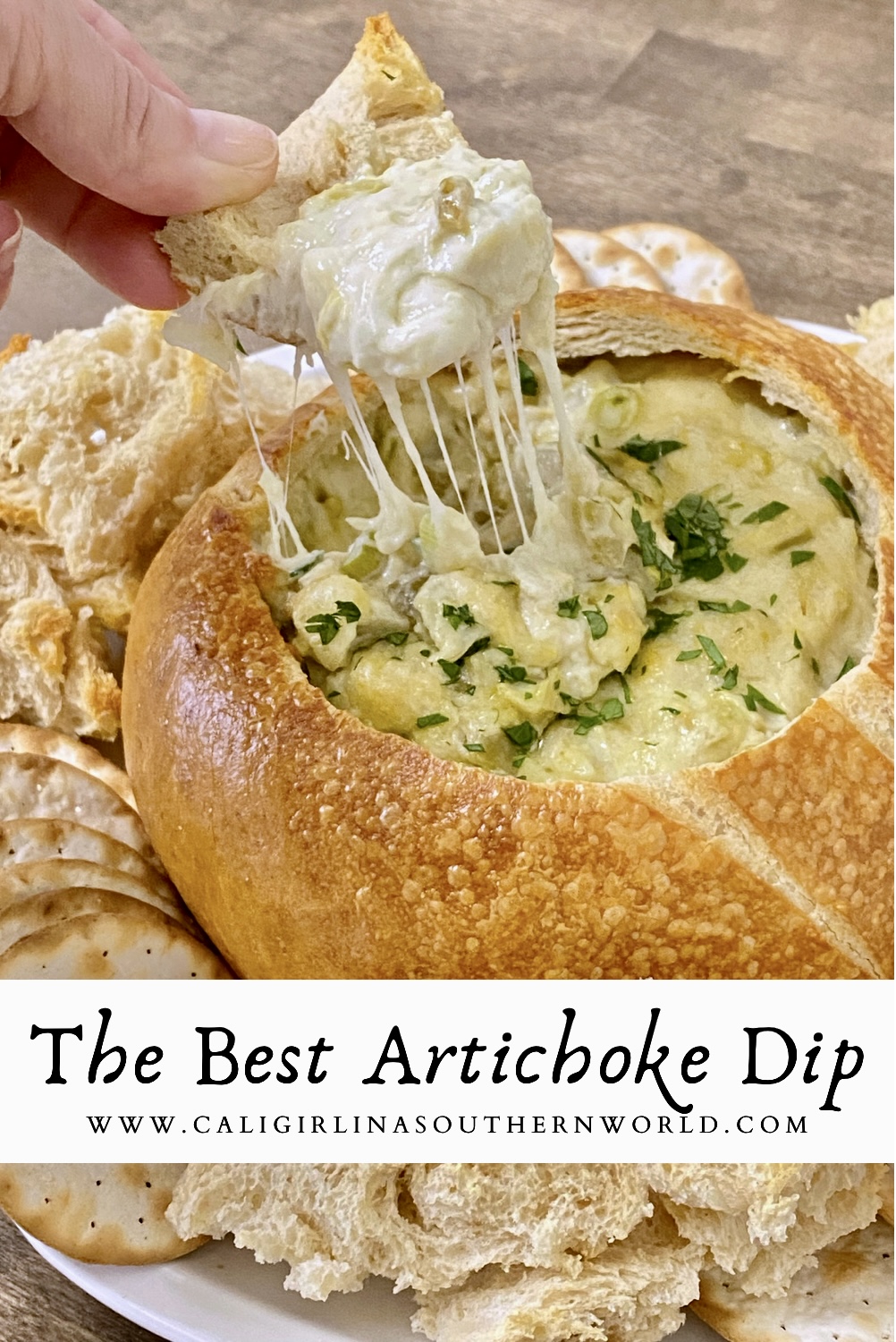 Pinterest Pin for the best artichoke dip.