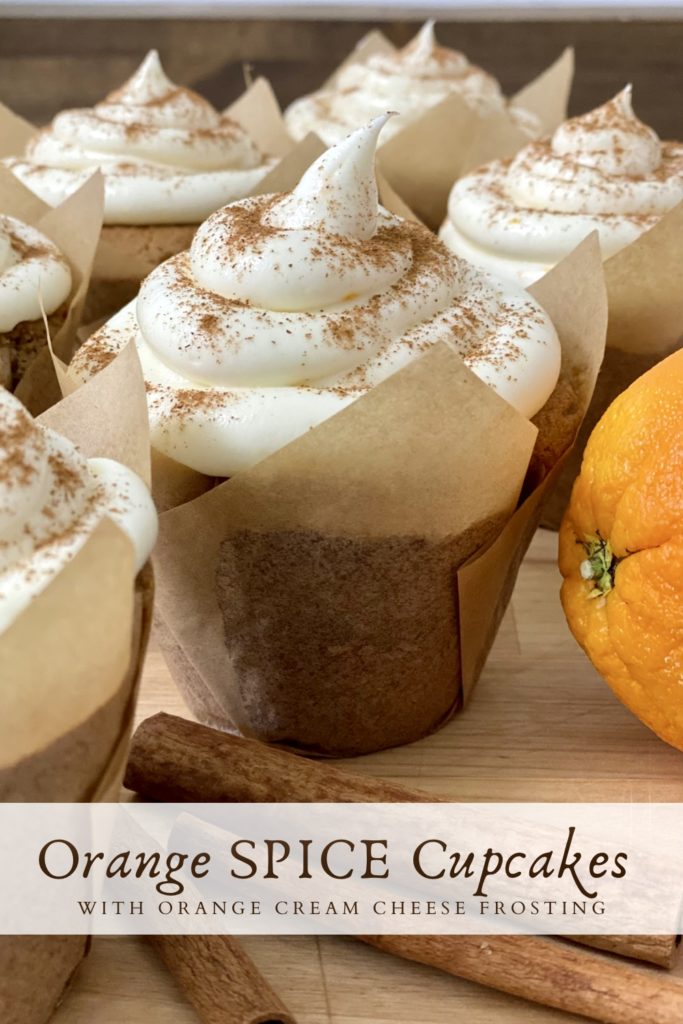Pinterest Pin for Orange Spice Cupcakes with Orange Cream Cheese Frosting.