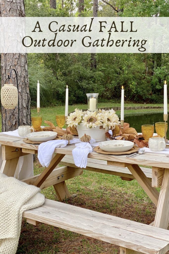 Pinterest Pin for a casual fall outdoor gathering. 