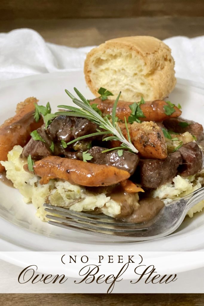 Pinterest Pin for (No Peek) Oven Beef Stew.
