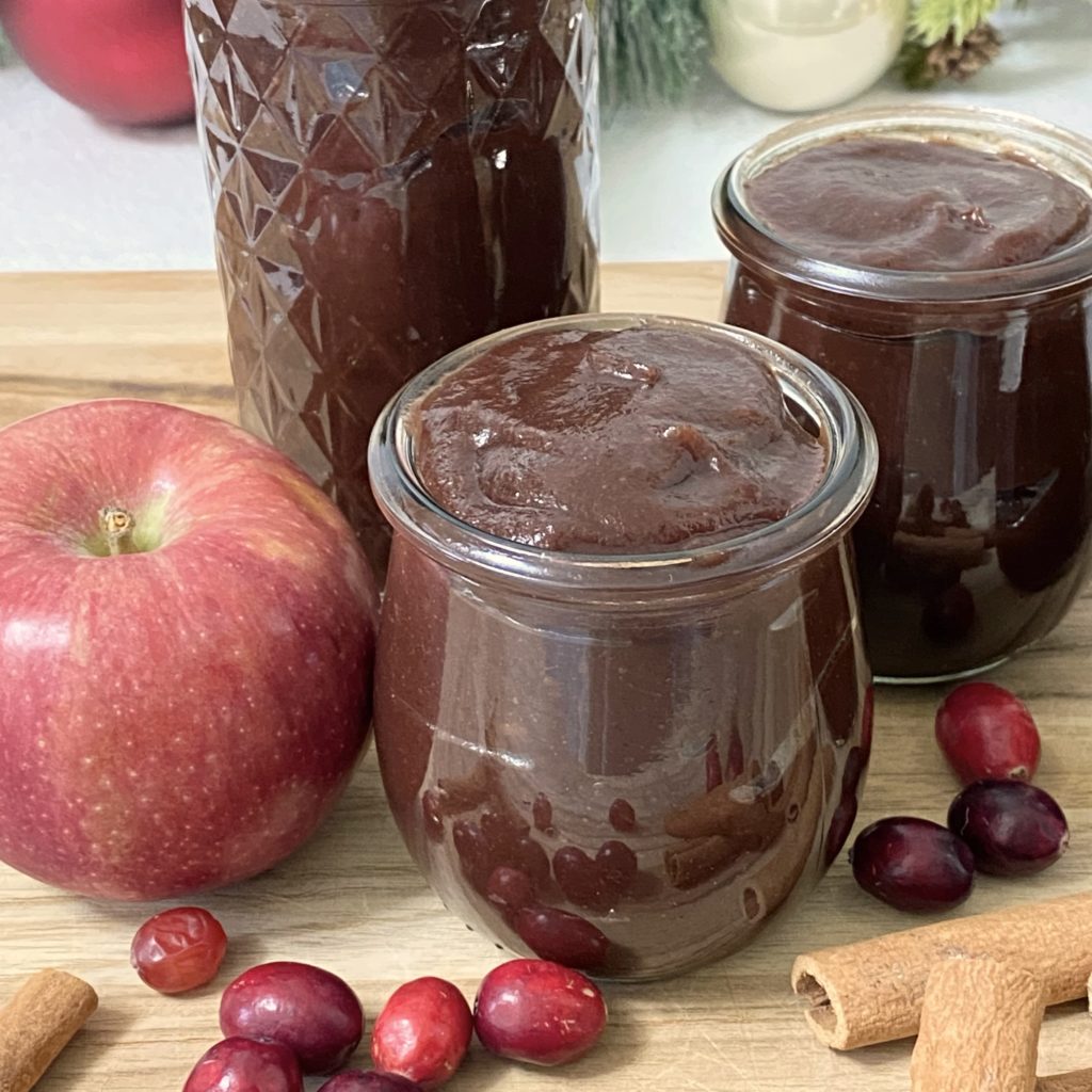 Holiday Cranberry Apple Butter in a jar.