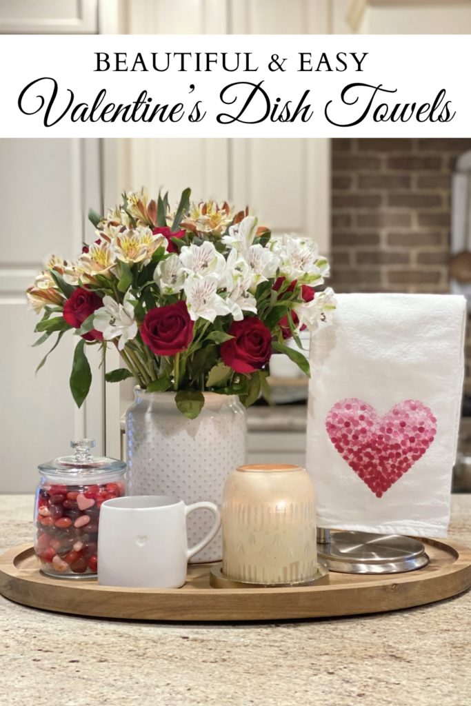 Pinterest Pin for Beautiful and Easy Valentine Dish Towels