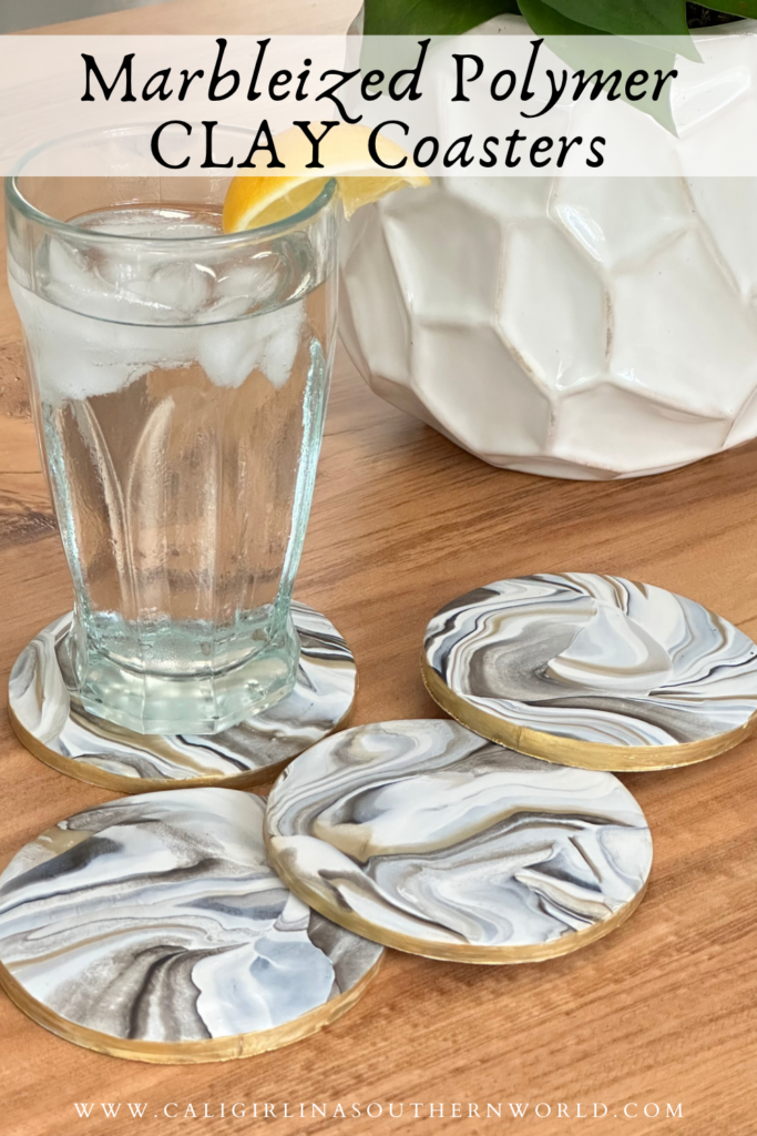 Pinterest Pin for Marbleized Polymer Clay Coasters.