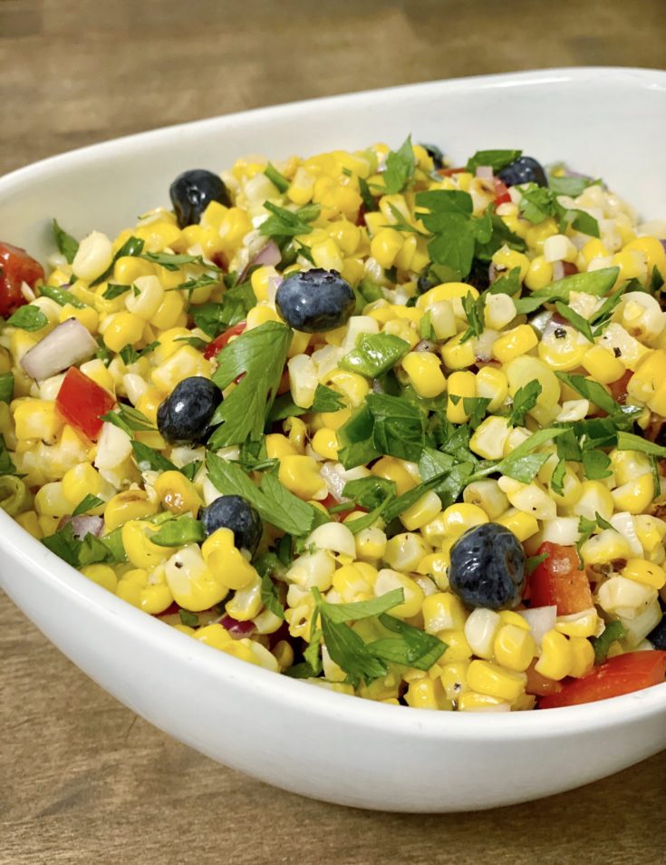 Grilled Corn Summer Salad with Pickled Blueberries