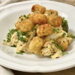 Chicken Tater Tot Casserole on a white plate.